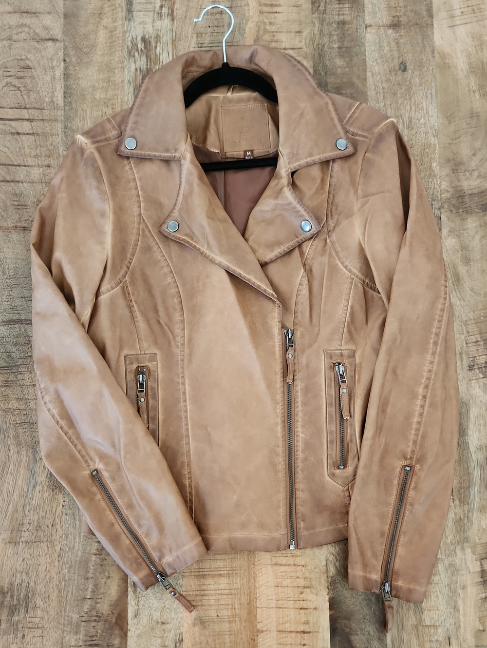 Max Studio Caramel Leather Moto Jacket